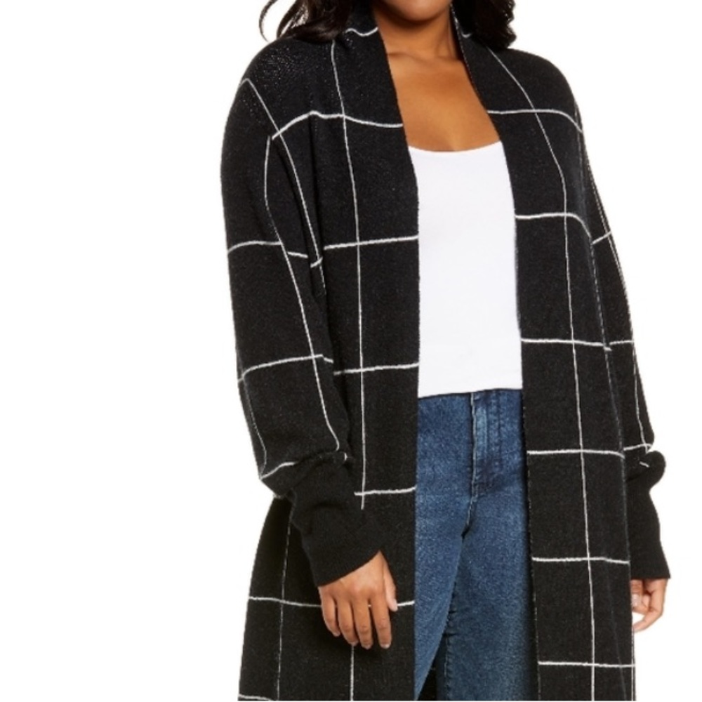 Leith Black and White Windowpane Cardigan